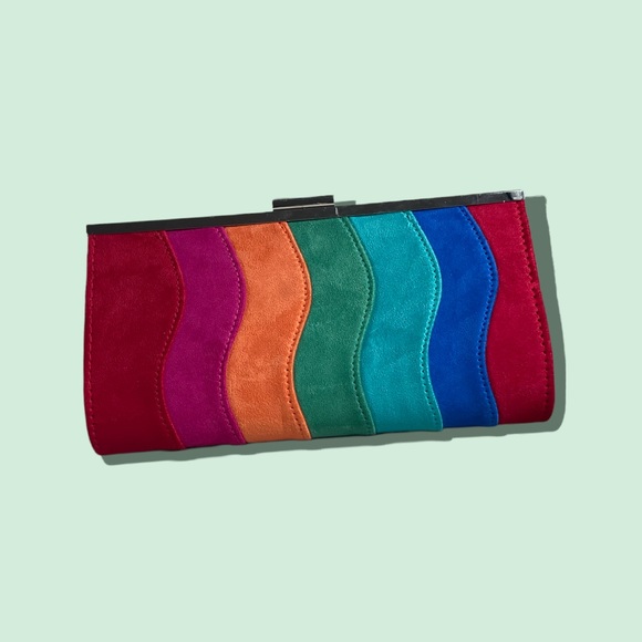 Handbags - NWOT Red Orange Pink Blue Teal Wave Rainbow Soft Clutch Purse